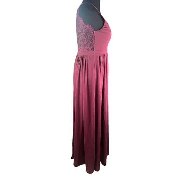 Lulus love spell small burgundy wine chiffon cocktail lace back maxi dress - Picture 3 of 10